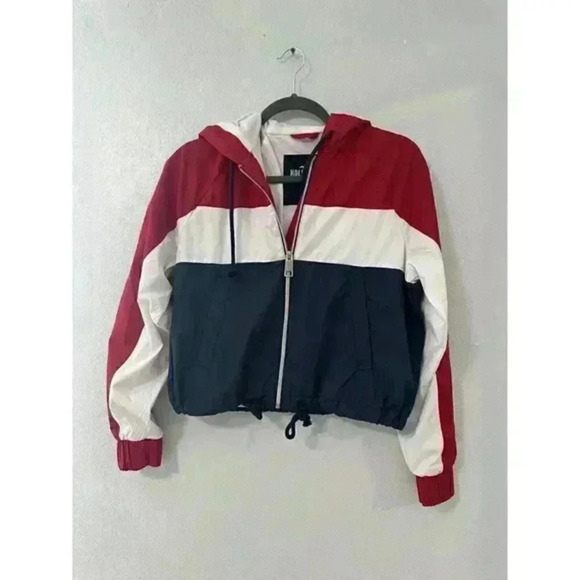 Hollister Color Striped‎ Cropped Windbreaker Jacket Women's XS Red/White/Blue - Picture 1 of 5
